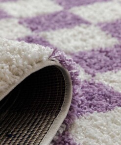 Round checkerboard rug - Check ivory/lilac - close up, thumbnail
