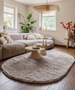 Thick oval rug​ - Cozy Shaggy beige - sfeer, thumbnail