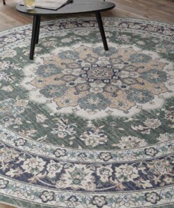 Vintage outdoor rug​ round - Valenca Nova dark green - close up, thumbnail
