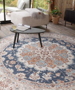 Vintage outdoor rug​ round - Valenca Nova gold/blue - close up, thumbnail