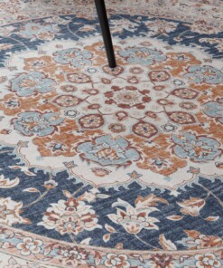 Vintage outdoor rug​ round - Valenca Nova gold/blue - close up, thumbnail