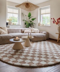 Round checkerboard rug - Check ivory/beige - sfeer