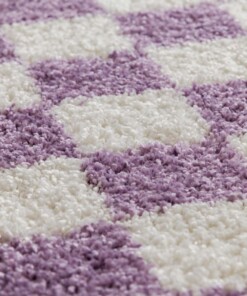 Round checkerboard rug - Check ivory/lilac - close up