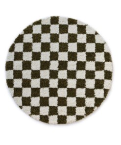 Round checkerboard rug - Check ivory/olive green - overzicht
