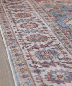 Outdoor rug vintage - Valenca Brio beige/light blue - close up, thumbnail