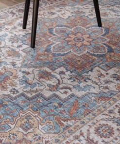 Outdoor rug vintage - Valenca Brio beige/light blue - close up, thumbnail