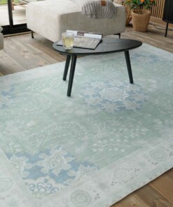 Outdoor rug vintage - Valenca Luna sage green - close up, thumbnail