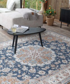 Outdoor rug vintage - Valenca Nova gold/blue - close up, thumbnail