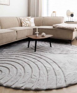 Round fluffy rug - Carvy light grey - sfeer