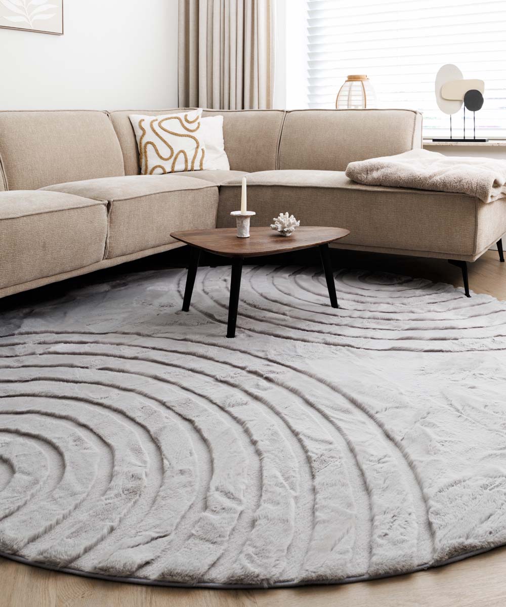 Round fluffy rug - Carvy light grey - sfeer Round fluffy rug - Carvy light grey - sfeer