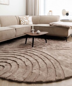 Round fluffy rug - Carvy taupe - sfeer
