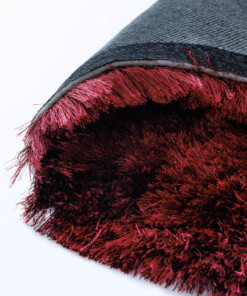 Round velvet rug - Auréa burgundy - close up, thumbnail