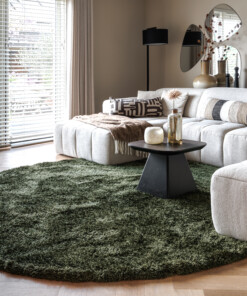 Round shaggy rug​ - Meadow olive green - sfeer