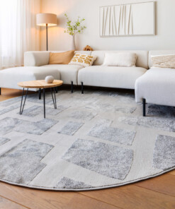 Round Scandinavian Rug - Contour Stone Grey - sfeer