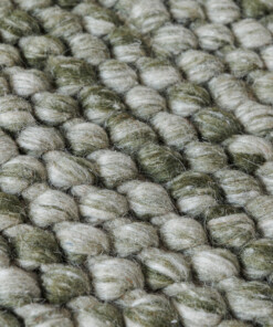 Round wool rug - Løkke olive green - close up, thumbnail