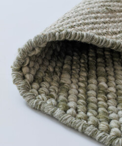 Round wool rug - Løkke olive green - close up, thumbnail